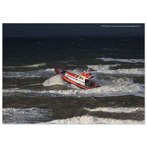 Rescue boat in waves - Premium Semi-Glossy Paper Poster