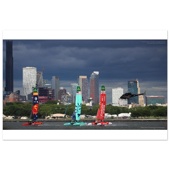 Sail Grand Prix with Helicopter - Premium Semi-Glossy Paper Poster