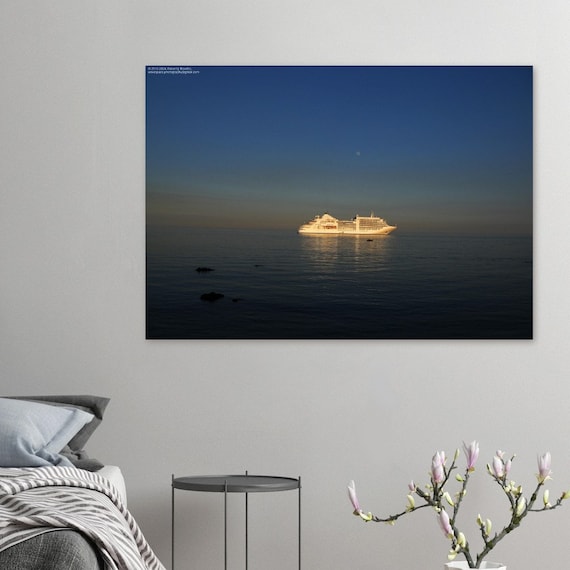 Sicily Cruise Ship Poster – Moonlit Ocean Art Print
