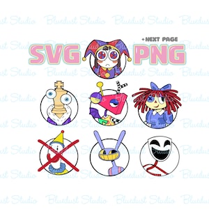 Digital Download The Amazing Digital Circus SVG+PNG 28 files, Jax, Pomni, Ragatha, Zooble, Kinger, Gangle, Caine, Bubble, Kaufmo
