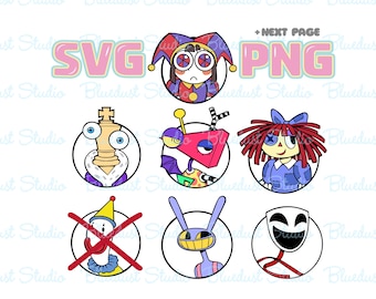 Download digitale The Amazing Digital Circus SVG+PNG 28 file, Jax, Pomni, Ragatha, Zooble, Kinger, Gangle, Caine, Bubble, Kaufmo