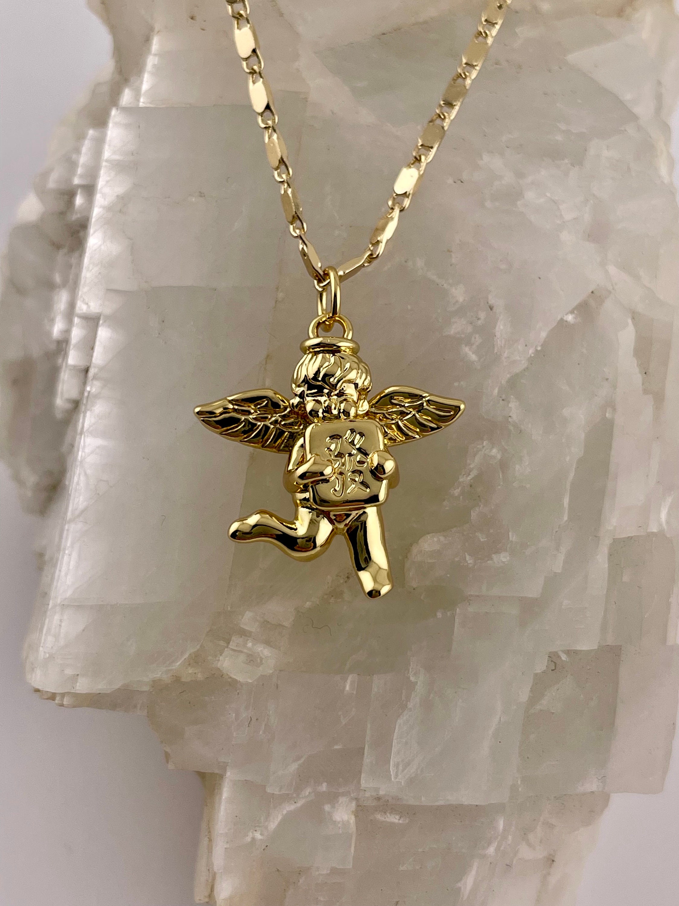 Pendentif Cœur Avec Chérubin - Plaqué Or Jaune - Occasion