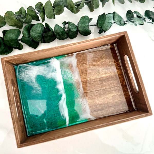 Wood Ocean Wave Mini Serving Tray | Trinket Tray | Jewelry Tray | Jewelry Storage | Gifts for Her | Ocean Waves | Ocean Art | Resin Wave