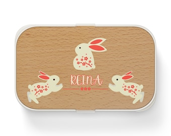 Boîte à lunch bento personnalisée pour elle, cadeau pour amateur de dessins animés, cadeau d'anniversaire bento japonais pour fille, amoureux des lapins