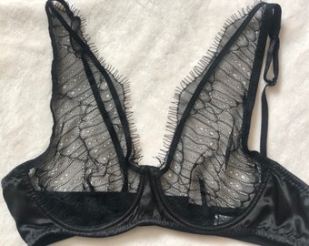 Urban Outfitter's lingerie quality black lace bra with black fringe