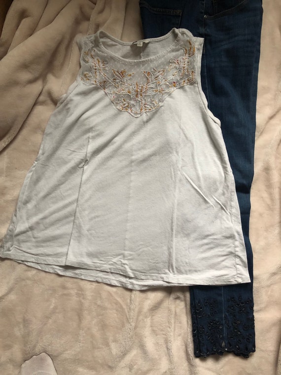 Lucky Brand Sleeveless Lace Embroidered Top Size M