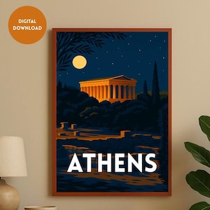 Athens Poster, Athens Print, Athens Art, Athens Souvenir, Travel Poster Athens, Temple of Hephaestus, Athens Wall Art, Greece Wall Art