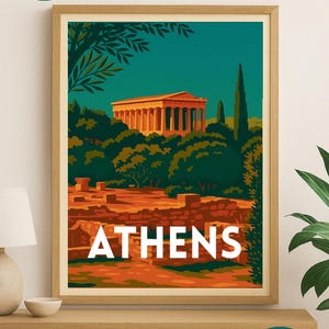 Athens Poster, Wall Decor Athens, Temple of Hephaestus, Travel Poster Athens, Ancient Greek Art, Greek History, Digital Download