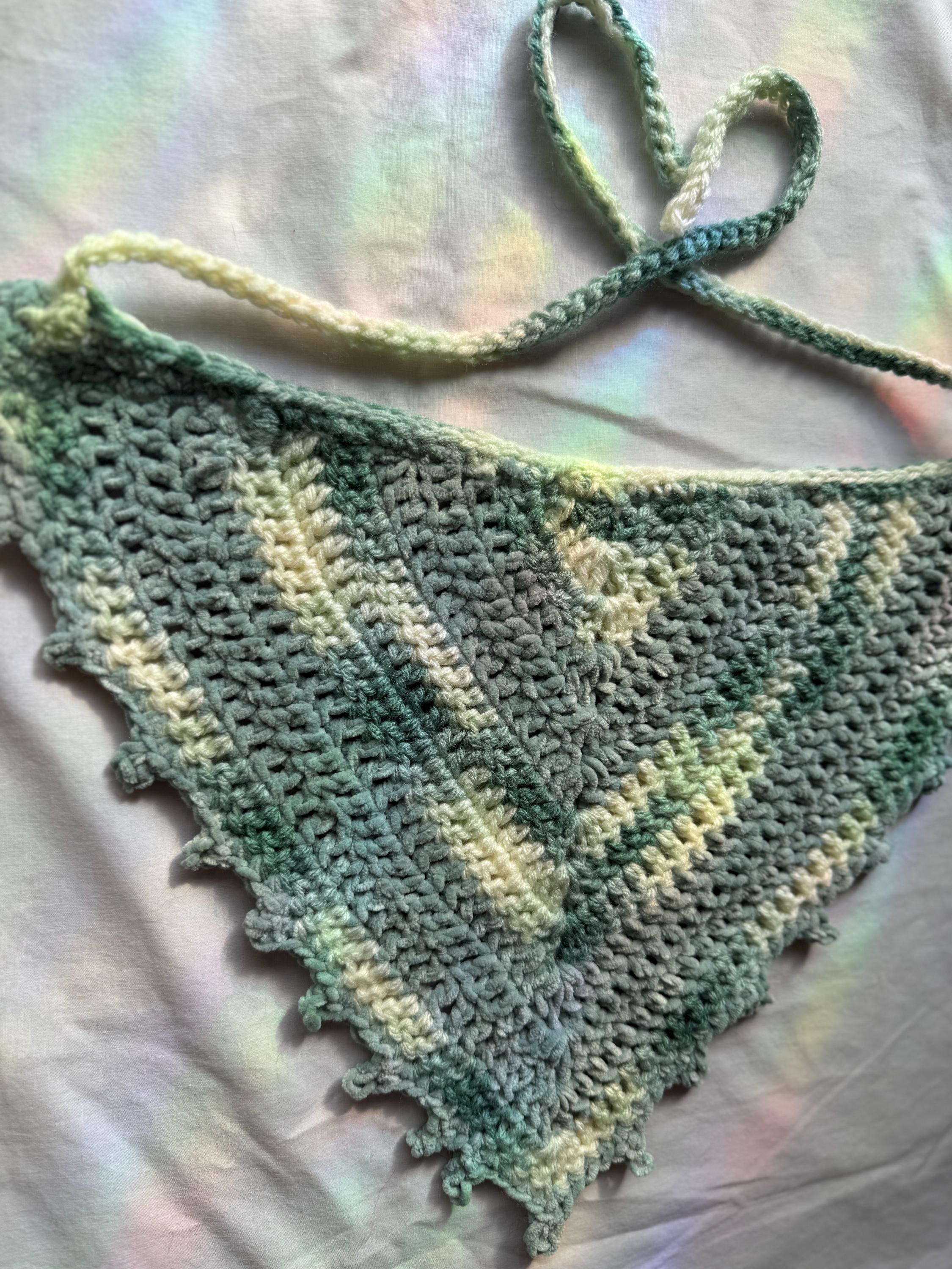 HAND CRAFTED Bandana Scarf Kerchief Crochet Mint Green Pastel Mint Blue Green Crochet Bandana, Large Triangle Hair  main image 3