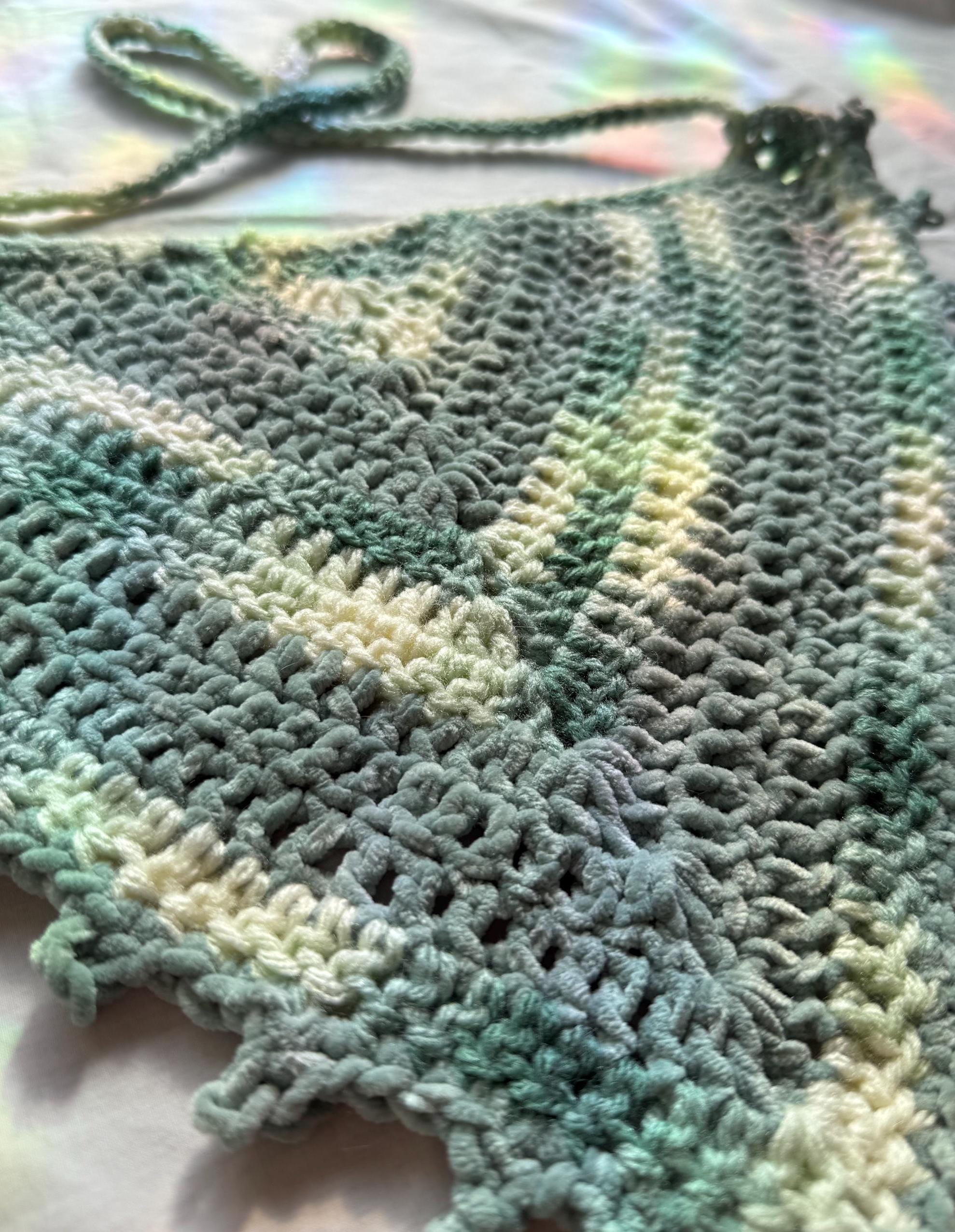 HAND CRAFTED Bandana Scarf Kerchief Crochet Mint Green Pastel Mint Blue Green Crochet Bandana, Large Triangle Hair  main image 2