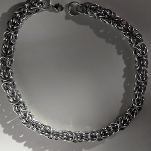Byzantine Chainmail necklace, chunky silver choker for men and women,