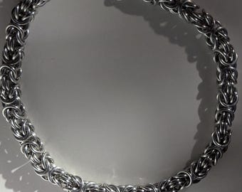 Byzantine Chainmail necklace, chunky silver choker for men and women,