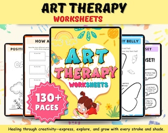 130 Art Therapy Worksheets | Art Therapy for Adults | Therapy Tools | CBT DBT | Anxiety Relief | Stress Relief | Therapy Workbook