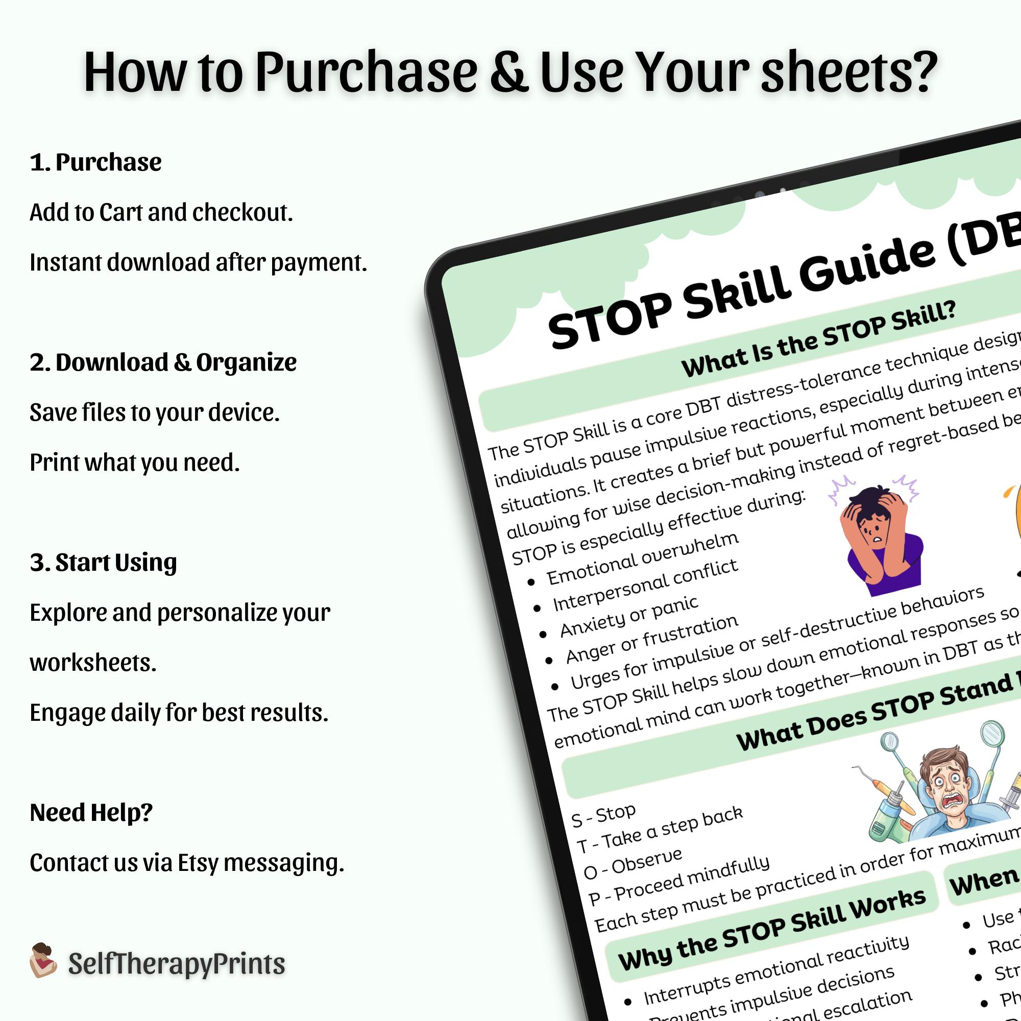 STOP Skill Guide DBT | Emotional Regulation | Distress Tolerance ...