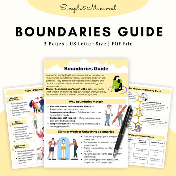 Boundaries Guide | Healthy Relationships | Self Respect | Communication Skills | Mental Health | Personal Limits PDF