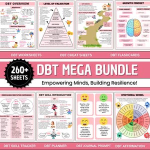 Mega Bundle DBT / Hojas de trabajo DBT / Habilidades DBT / Hoja de trabajo de terapia / Conducta dialéctica / Salud mental Imprimir / pdf
