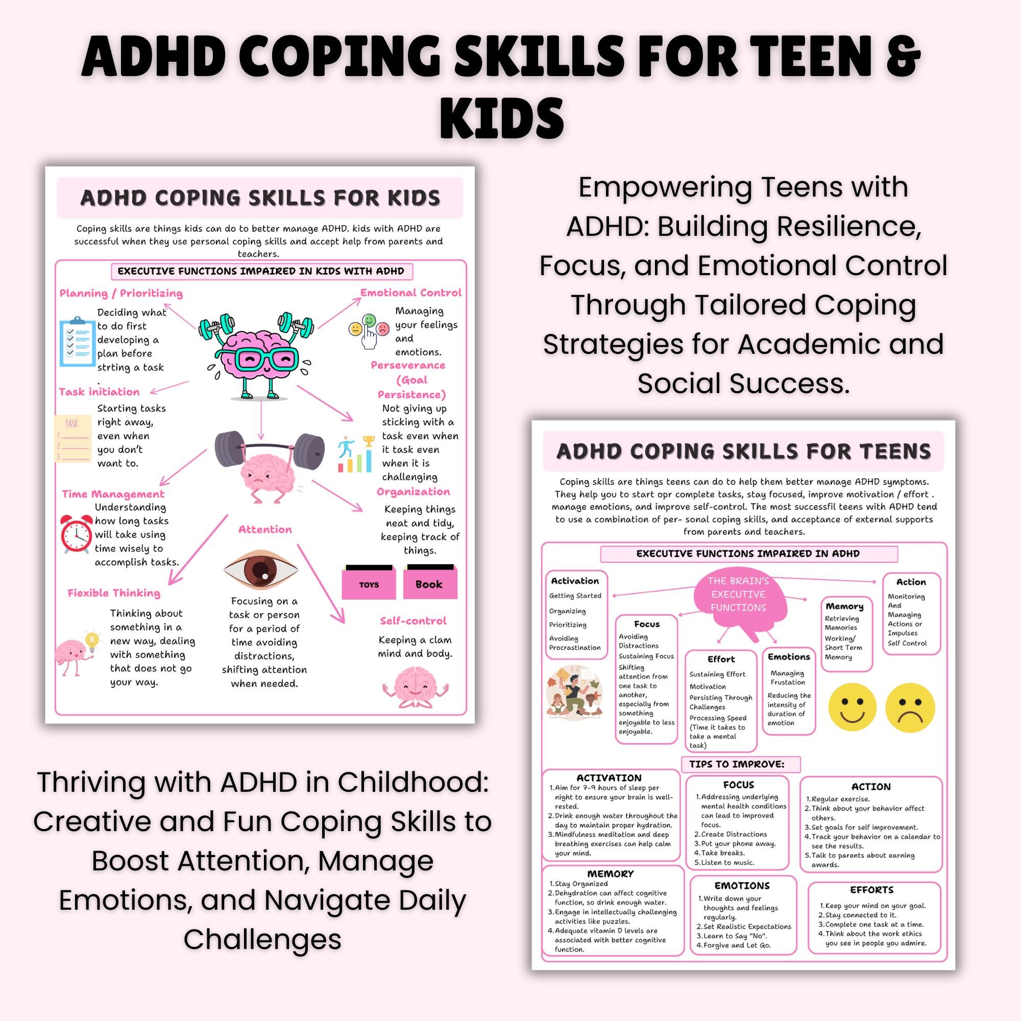 ADHD Coping Skills Bundle | ADHD Worksheet Kids | ADHD for Teens | Teen ...