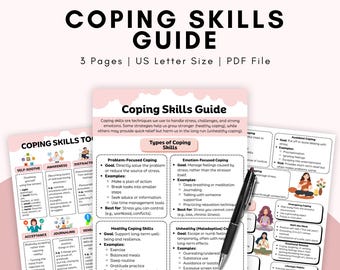 Coping Skills Worksheets Guide | Types of Coping Skills Toolkit | Coping Skills Toolbox |  Self Regulation Workbook | Therapy Worksheets