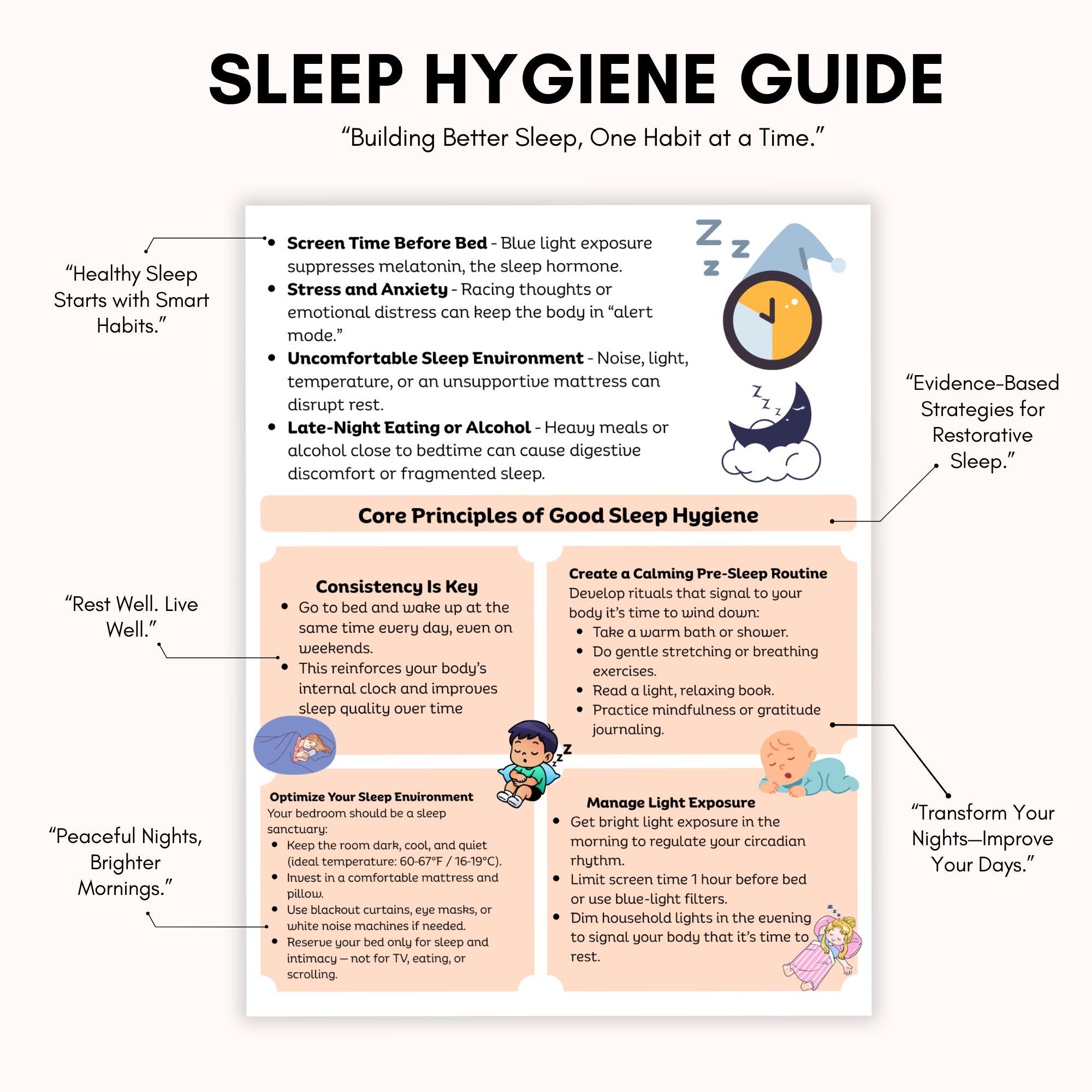 Sleep Hygiene Guide | Better Sleep Workbook | Bedtime Routine Checklist ...