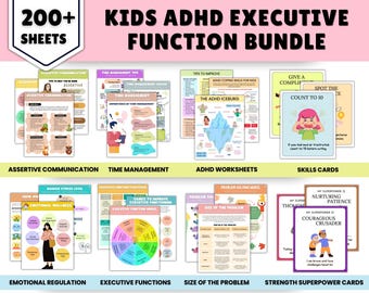 Kids ADHD Executive Function Bundle | ADHD Coping Skills | Assertive Communication | Therapy Worksheets For Teens | Time Management | PDF