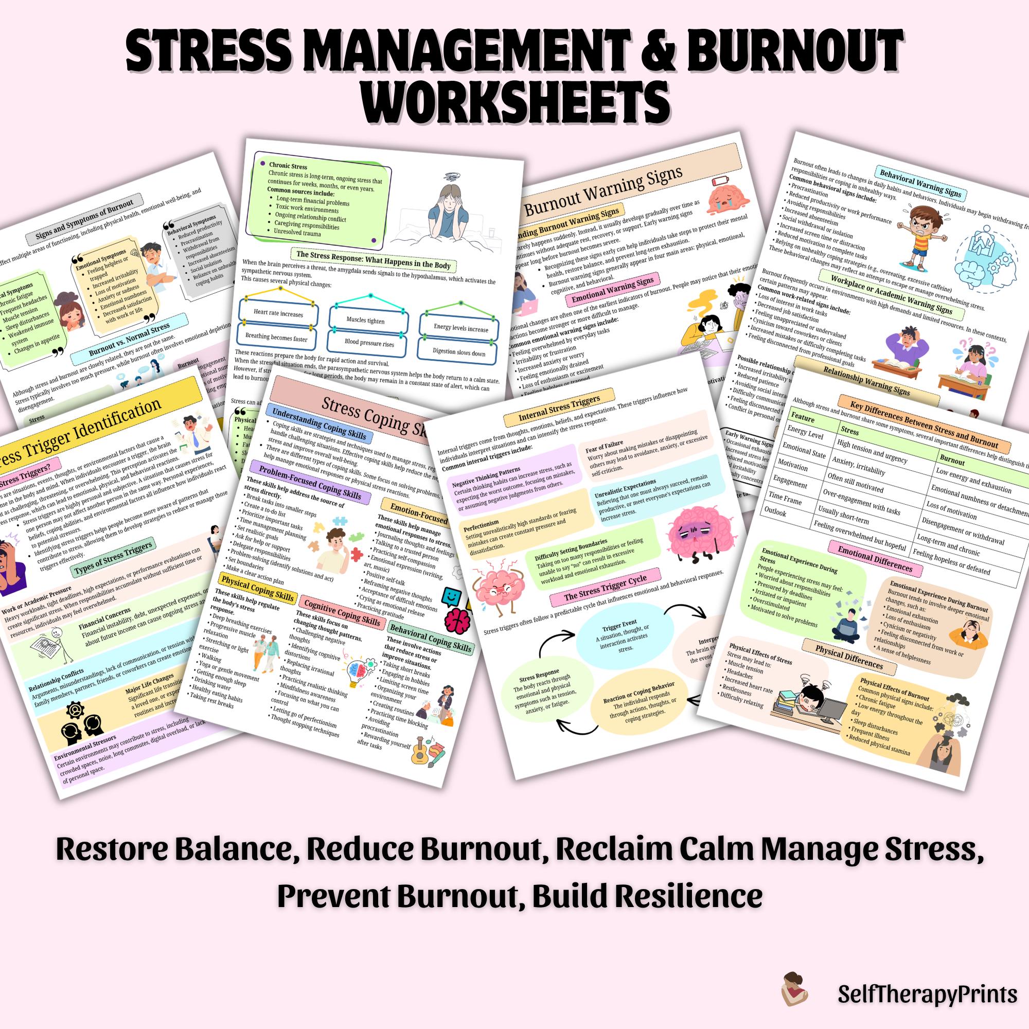 Stress Management & Burnout Worksheets | Stress Relief Workbook ...