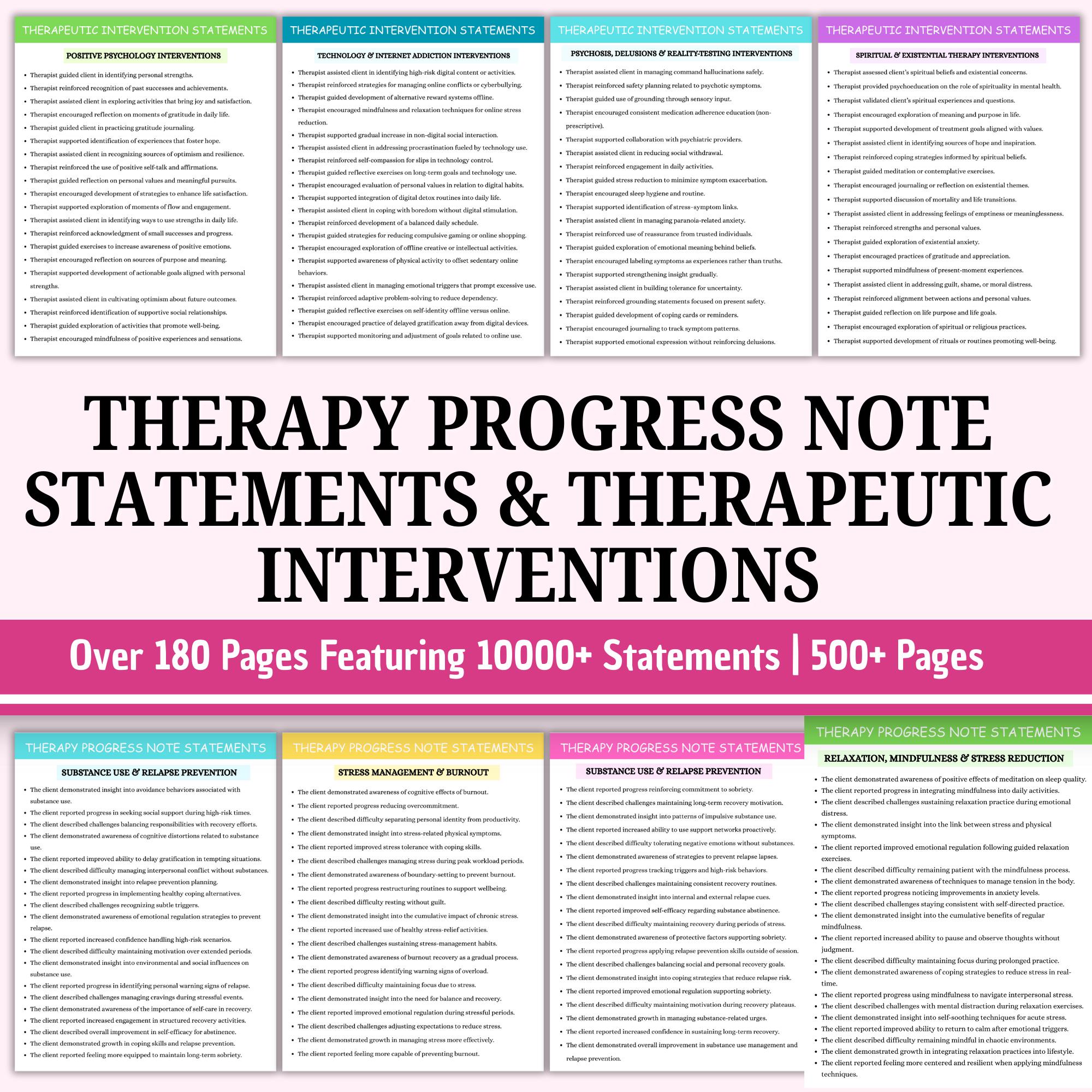 Therapy Progress Note Statements | Therapy Interventions | Therapist ...