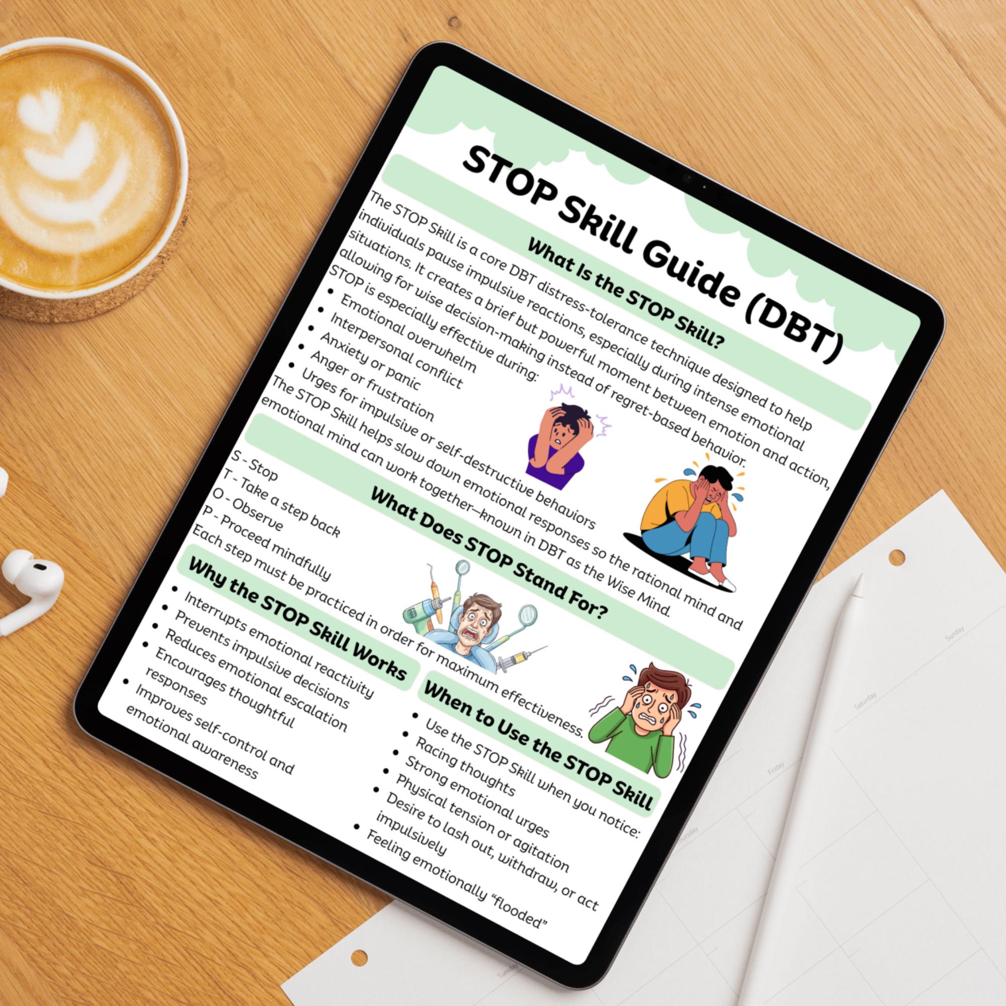 STOP Skill Guide DBT | Emotional Regulation | Distress Tolerance ...