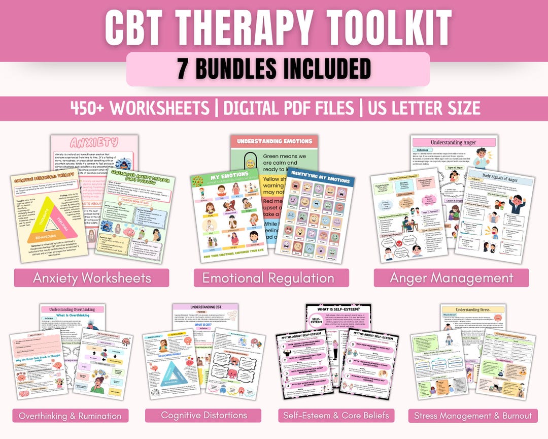 CBT Therapy Toolkit Bundle | CBT Worksheets | Anxiety Workbook ...