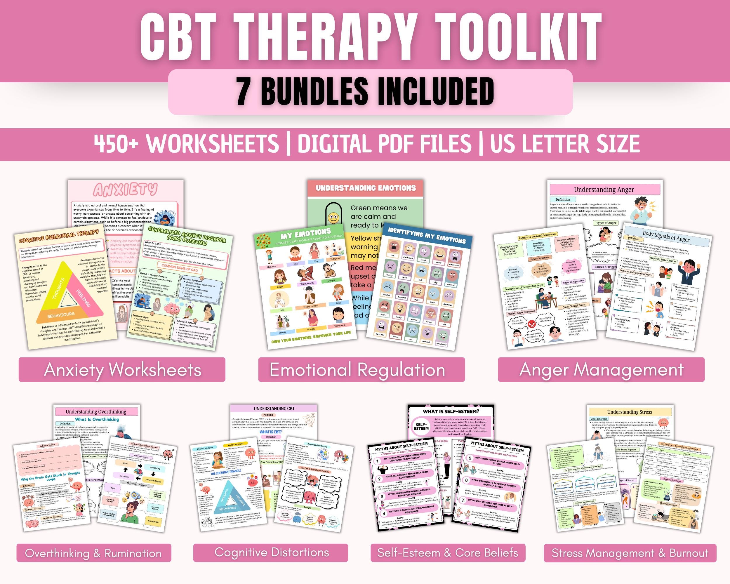 CBT Therapy Toolkit Bundle | CBT Worksheets | Anxiety Workbook ...