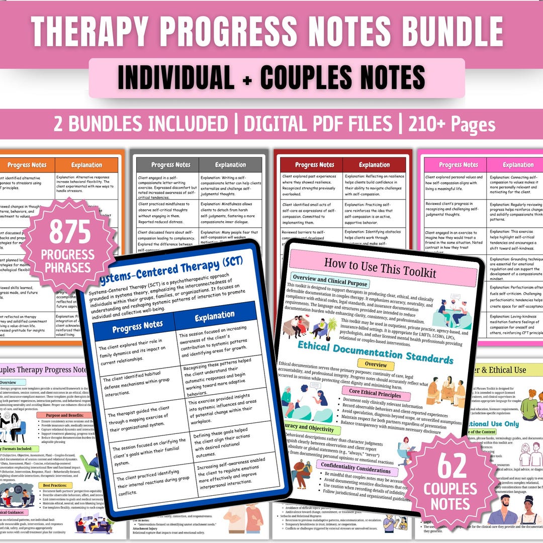 Idividual Notes Therapy Progress Notes Bundle | Individual + Couples Therapy Notes ...
