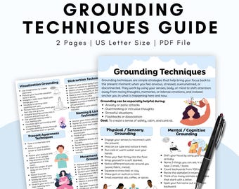 Grounding Techniques Guide for Stress and Anxiety | Anxiety Coping Skills | Mental Health Handout | Therapist Tool | PDF