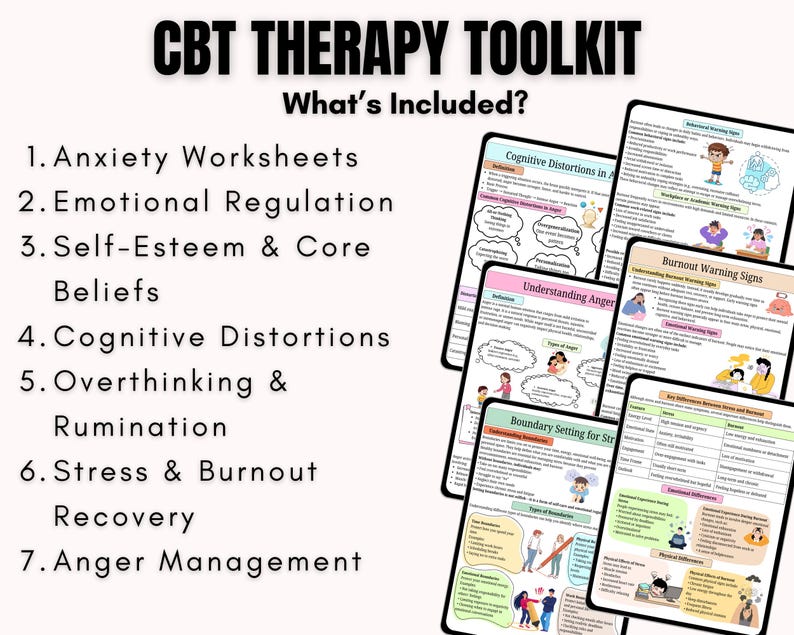 CBT Therapy Toolkit Bundle | CBT Worksheets | Anxiety Workbook ...