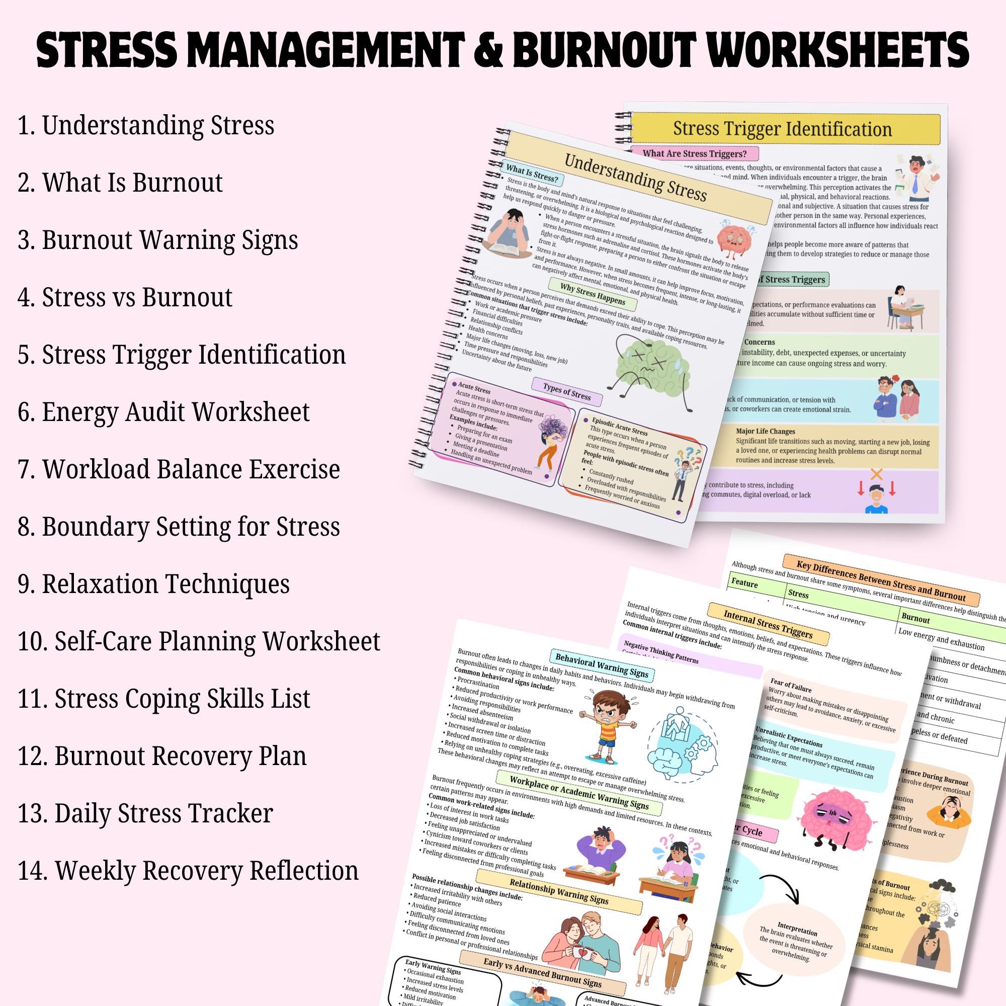 Stress Management & Burnout Worksheets | Stress Relief Workbook ...
