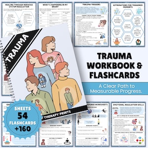 Traumawerkboek en flashcards | Traumawerkbladen | PTSS-werkboek | Traumatherapie | Geestelijke gezondheid | Therapiehulpmiddelen