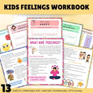 Kids Feelings Workbook | Coping Skills Kids | SEL Child Therapy | Preschool Worksheets | Emotional Regulation | PDF