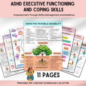 ADHD Executive Functioning And Coping Skills Journal, Teens Mental Health, Psychoeducation Worksheets, Therapy Workbook, Therapy Resources