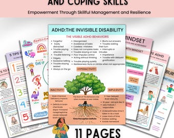 ADHD Executive Functioning And Coping Skills Journal, Teens Mental Health, Psychoeducation Worksheets, Therapy Workbook, Therapy Resources