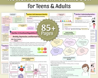 Cuaderno de trabajo de apoyo para adolescentes y adultos con autismo / Cuaderno de trabajo para personas neurodivergentes / Habilidades sociales y autodefensa / Hojas de trabajo para terapia