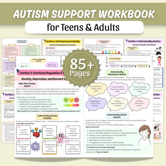 Autism Support Workbook for Teens & Adults | Neurodivergent Workbook | Social Skills and Self-Advocacy | Therapy Worksheets