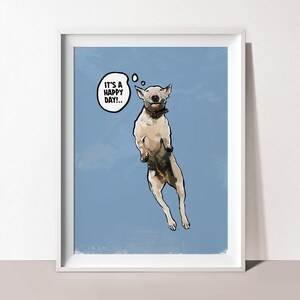 COMIC Pet Portrait with Gag, Custom Dog Caricature, Painting from Photo