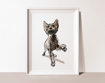 CARTOON Hand Drawn Cat Portrait, Personalized Pet Illustration, Minimal Painting