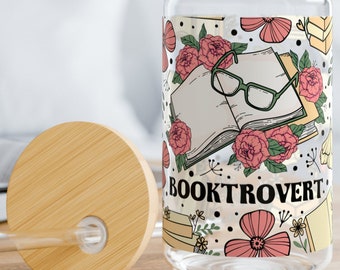 Booktrovert Sipper Glass: Floral Book Design 16oz Tumbler
