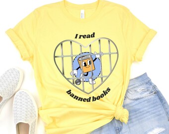 Read banned book short Sleeve Tee, book lovers shirt, literary Tshirt, Bookish shirt. tee shirt book nook gift for bookworms cartoon book