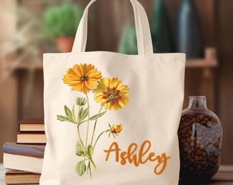 Personalisierte Sunflower Tote Bag Kundenspezifische Segeltuchgeschenk für Lehrertasche Mutter-Tochter präsentieren Alltagstasche Schule Carryall Markt-Einkaufstasche