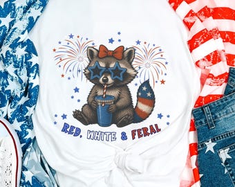 Patriotic Raccoon Graphic Tee: Red White & Feral 4th of July Shirt