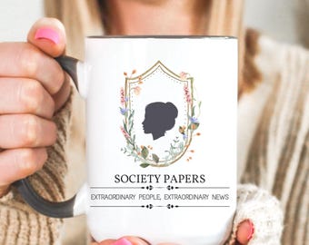 Regency Tea Mug Vintage Style Gossip Tea Lover Gift Period Drama Inspired Design Floral Crest Silhouette Cup Office Coffee 11oz 15oz Ceramic