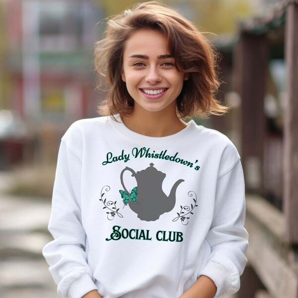 lady whistledown's social club crewneck sweat shirt gift for her season 3 polin season society paper bridgerton gift spill the tea netflix