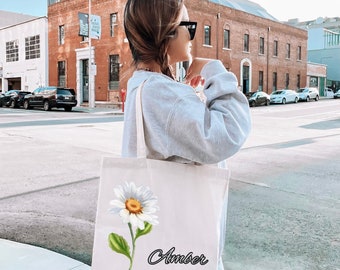 Personalized Floral Canvas Tote Bag Bridesmaid Gift