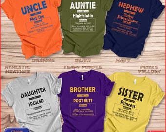 Custom Family Reunion shirts, Personalized Cousin Shirts, Funny Mom & Dad Shirts, Custom Text Colors, Bella Canvas T-Shirts, Momma Crewneck