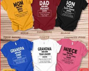Custom Family Reunion shirts, Personalized Cousin Shirts, Funny Mom & Dad Shirts, Custom Text Colors, Bella Canvas T-Shirts, Momma Crewneck